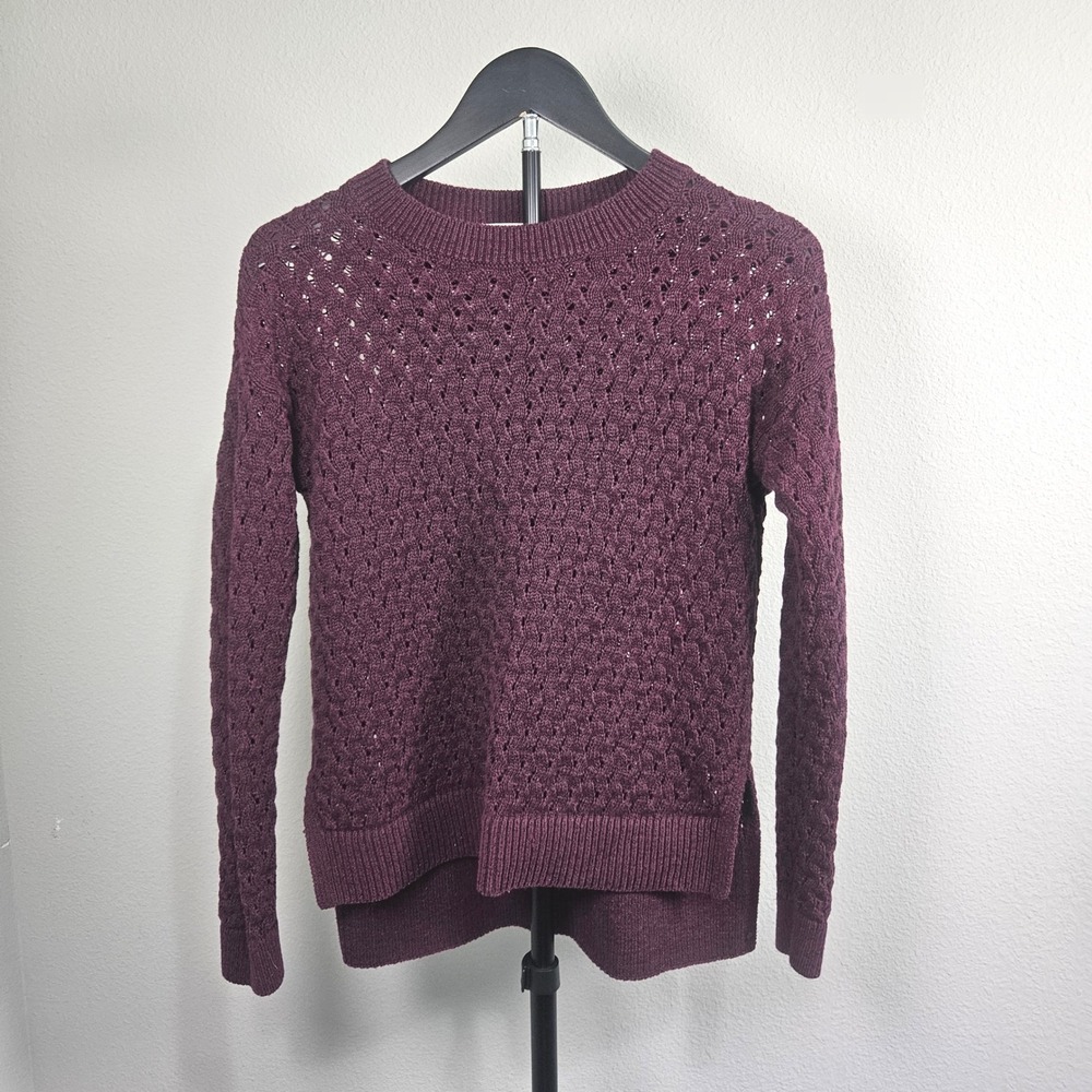 LOFT Sweater Womens Small Purple Open Knit Layered Hem Pullover Cozycore